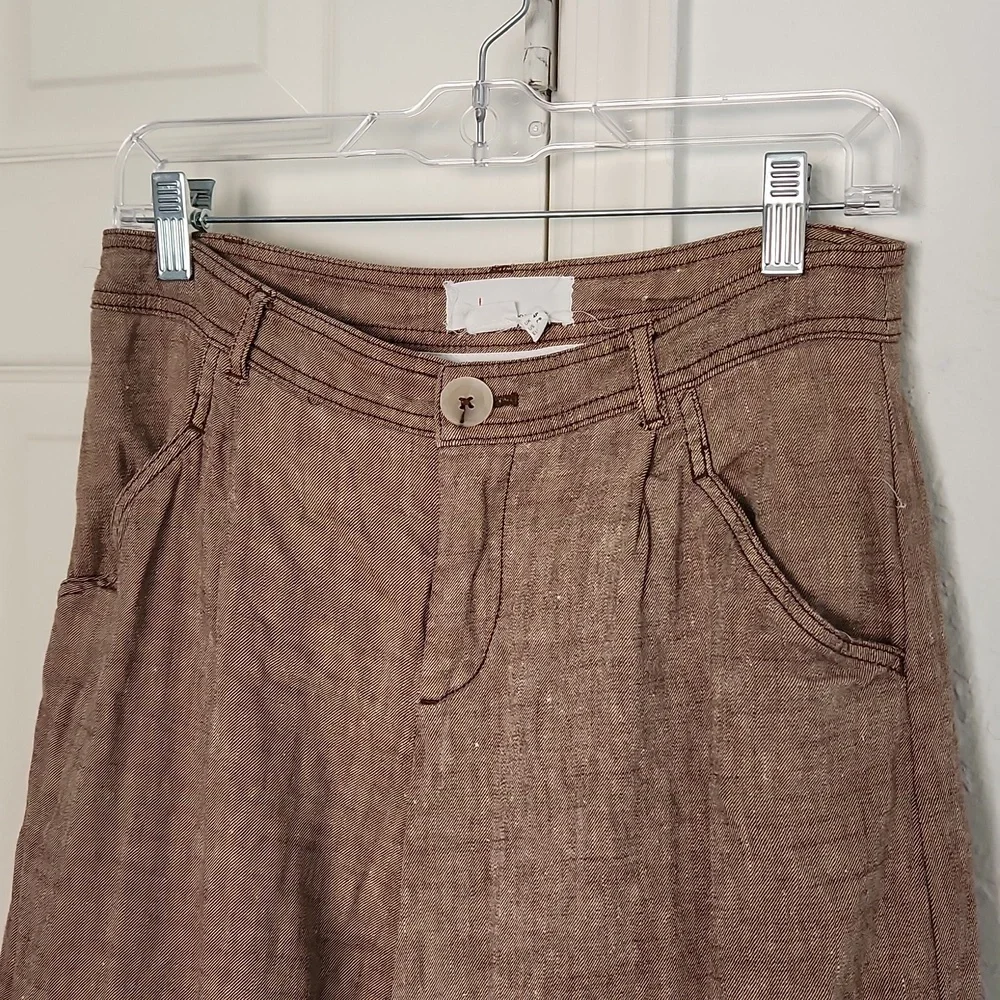 Anthropologie Linen Low-Rise Wide Leg Pants Tan Beige Waist 29 - Picture 11 of 15